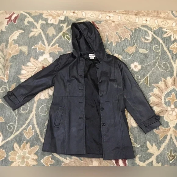 BAGATELLE Vintage Black Hooded Genuine Leather Jacket Womens US Large - Picture 3 of 17
